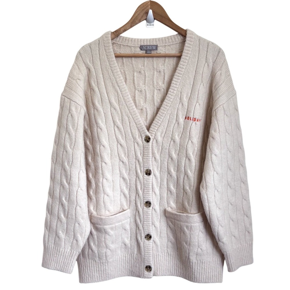 J Crew Womens Preppy Cable Knit Cardigan Sweater XS-S Cream Wool Alpaca Heritage